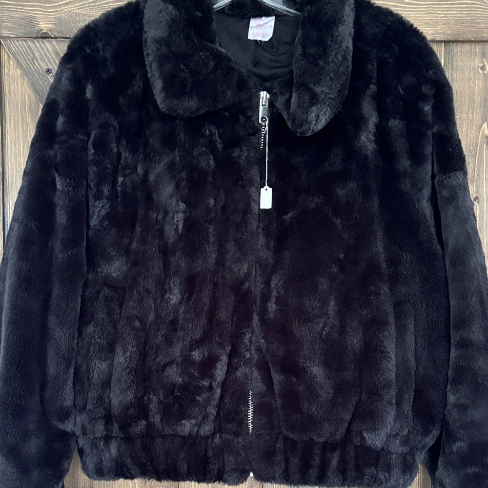 No Boundaries Black Faux Fur Zip Front Jacket XXL
